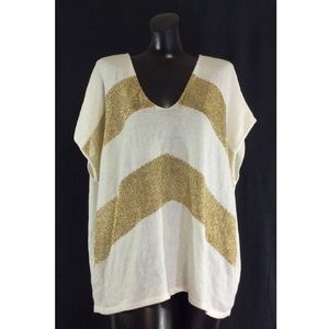 Chico's Slouch Sweater Ivory & Gold Striped